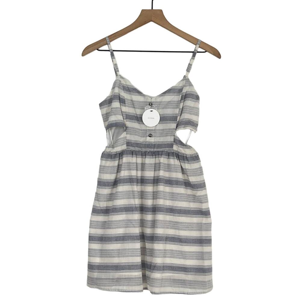 NEW En Creme Blue Striped Side Cut Out Sleeveless Mini Dress Size Small Beach